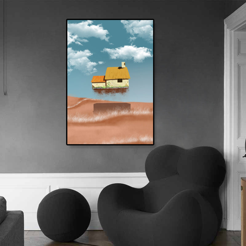 Vivolux | Hausbauansicht Leinwand Surrealismus Stil Texturiertes Wandkunst Dekor in Helligkeit Farbe