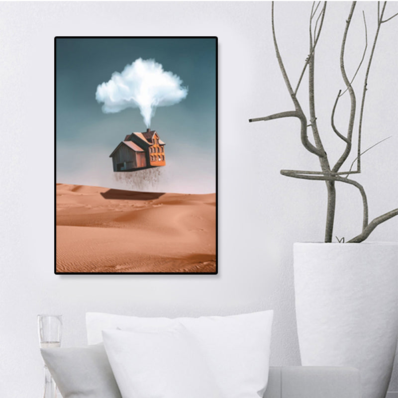 Vivolux | Hausbauansicht Leinwand Surrealismus Stil Texturiertes Wandkunst Dekor in Helligkeit Farbe