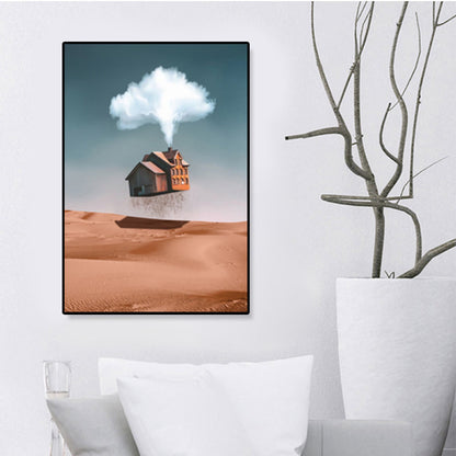 Vivolux | Hausbauansicht Leinwand Surrealismus Stil Texturiertes Wandkunst Dekor in Helligkeit Farbe