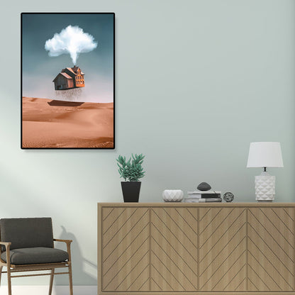 Vivolux | Hausbauansicht Leinwand Surrealismus Stil Texturiertes Wandkunst Dekor in Helligkeit Farbe