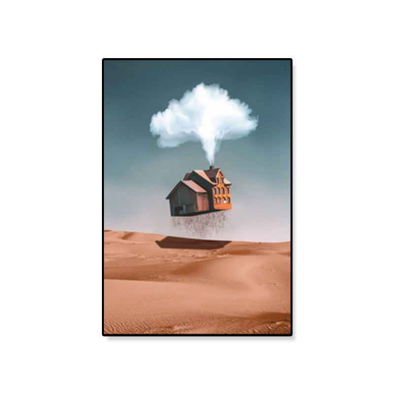 Vivolux | Hausbauansicht Leinwand Surrealismus Stil Texturiertes Wandkunst Dekor in Helligkeit Farbe