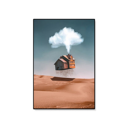 Vivolux | Hausbauansicht Leinwand Surrealismus Stil Texturiertes Wandkunst Dekor in Helligkeit Farbe