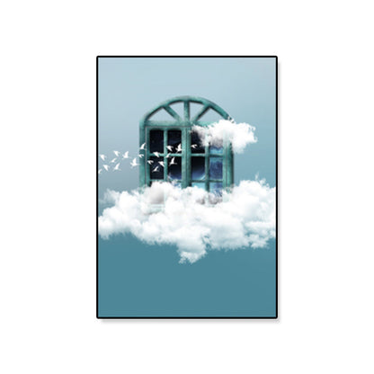 Vivolux | Hausbauansicht Leinwand Surrealismus Stil Texturiertes Wandkunst Dekor in Helligkeit Farbe