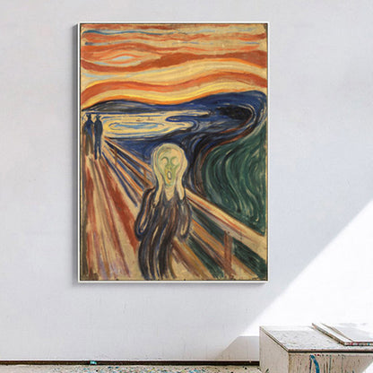 Vivolux | Figur auf Holzbrücke Kunstdruck Abstract Expressionismus Leinwand Wanddekoration in sanften Farben für den Raum