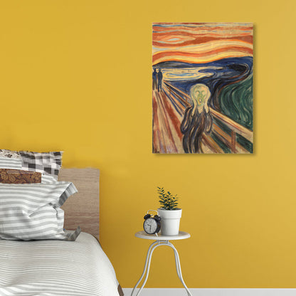 Vivolux | Figur auf Holzbrücke Kunstdruck Abstract Expressionismus Leinwand Wanddekoration in sanften Farben für den Raum