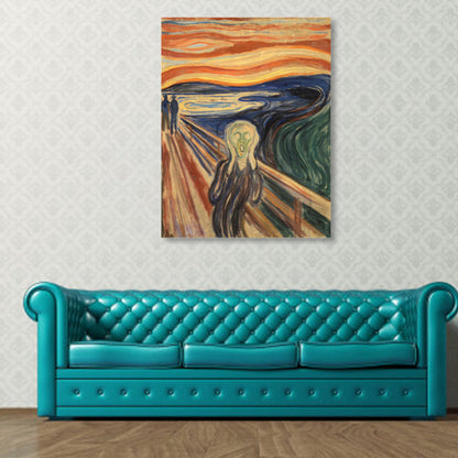 Vivolux | Figur auf Holzbrücke Kunstdruck Abstract Expressionismus Leinwand Wanddekoration in sanften Farben für den Raum