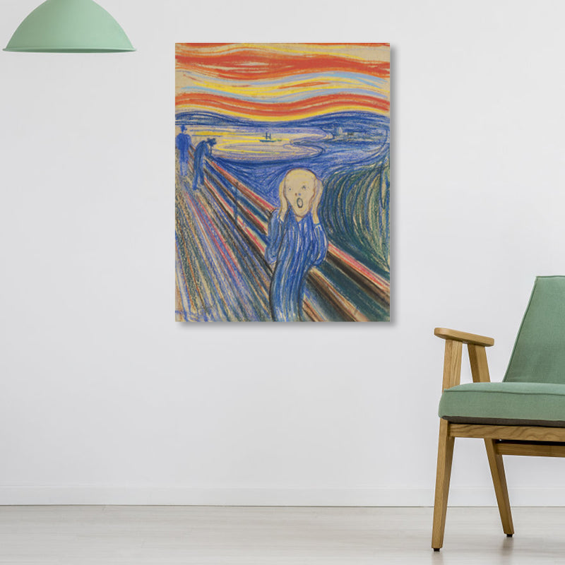 Vivolux | Figur auf Holzbrücke Kunstdruck Abstract Expressionismus Leinwand Wanddekoration in sanften Farben für den Raum