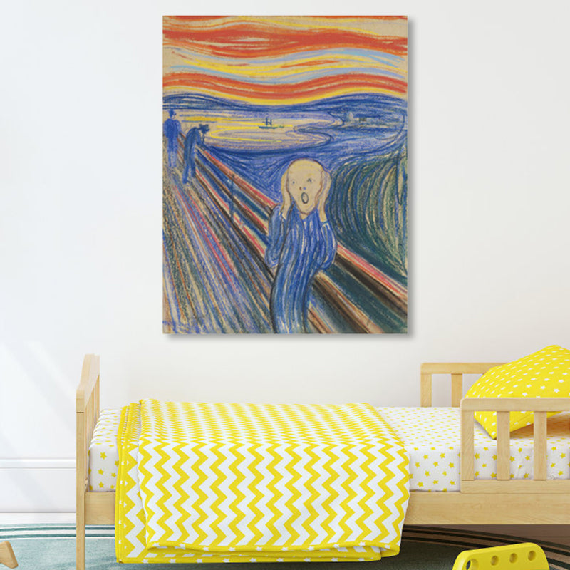 Vivolux | Figur auf Holzbrücke Kunstdruck Abstract Expressionismus Leinwand Wanddekoration in sanften Farben für den Raum