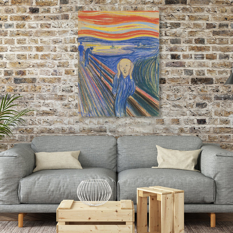 Vivolux | Figur auf Holzbrücke Kunstdruck Abstract Expressionismus Leinwand Wanddekoration in sanften Farben für den Raum