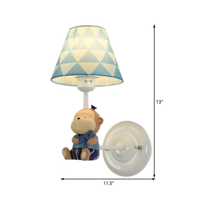 Vivolux | Resin Monkey Wandlamp met stoffen lampenkap Enkele lampenkap Dieren wandlamp in blauw voor slaapkamer