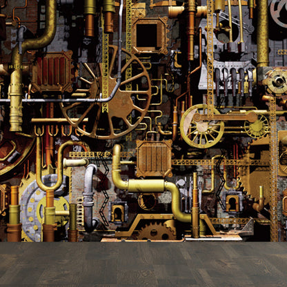 Vivolux | Donkere Kleur Steampunk Behang Volledige Maat Metaal Effect Wanddecoratie voor Thuisinterieur