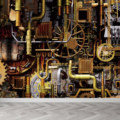 Vivolux | Donkere Kleur Steampunk Behang Volledige Maat Metaal Effect Wanddecoratie voor Thuisinterieur