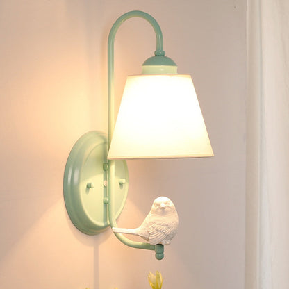 Vivolux | Macaron Stil Bucket Shade Wandlampe mit Vogel Dekor Eine Licht Metall Wand Sconce in Grün für das Stillzimmer
