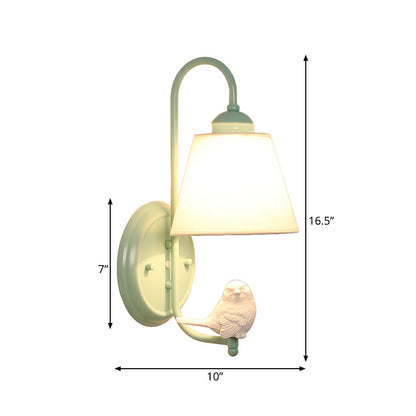 Vivolux | Macaron Stil Bucket Shade Wandlampe mit Vogel Dekor Eine Licht Metall Wand Sconce in Grün für das Stillzimmer