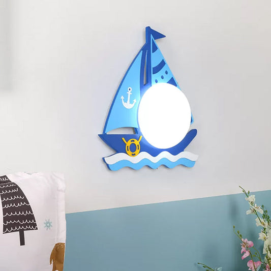 Vivolux | Timber Zeilboot Wandlamp Kinderen Enkel Hoofd Blauwe Wandlicht met Circulaire Glazen Kap