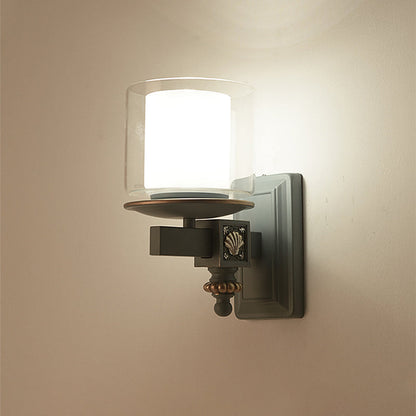 Vivolux | Dual Column Wandmontage Lampe Küstlichklar und Opalglas Himmel/Lichtblau Wandbeleuchtung mit Harmschalen-Deko