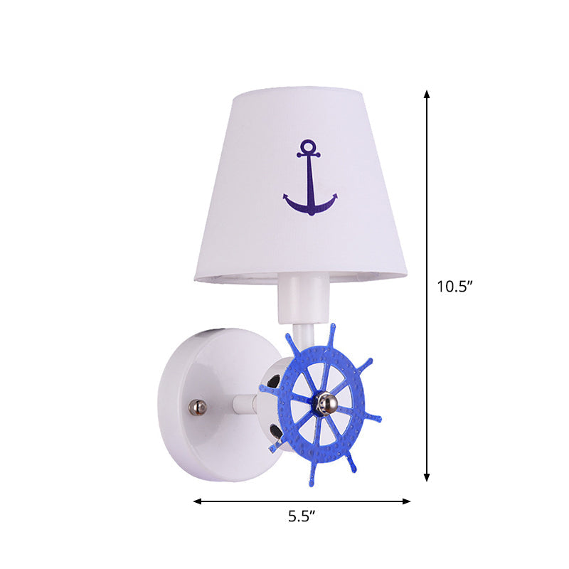 Vivolux | Stof Getaperde Schaduw Wandlamp Sconces Kinderen Enkele Kop Witte Wandverlichting met Ruder Decor