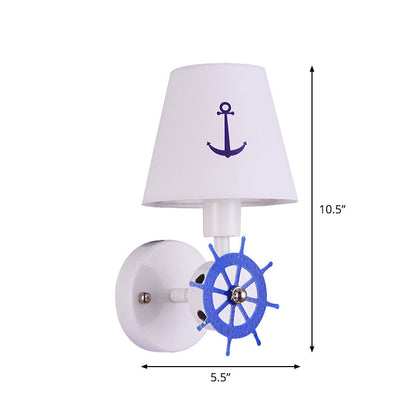 Vivolux | Stof Getaperde Schaduw Wandlamp Sconces Kinderen Enkele Kop Witte Wandverlichting met Ruder Decor
