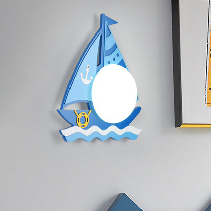 Vivolux | Blaues Schiff Wandleuchte Nautical LED Holz Wandlampe mit Kuppel Opalglas Schirm in Warm/Weiß Licht