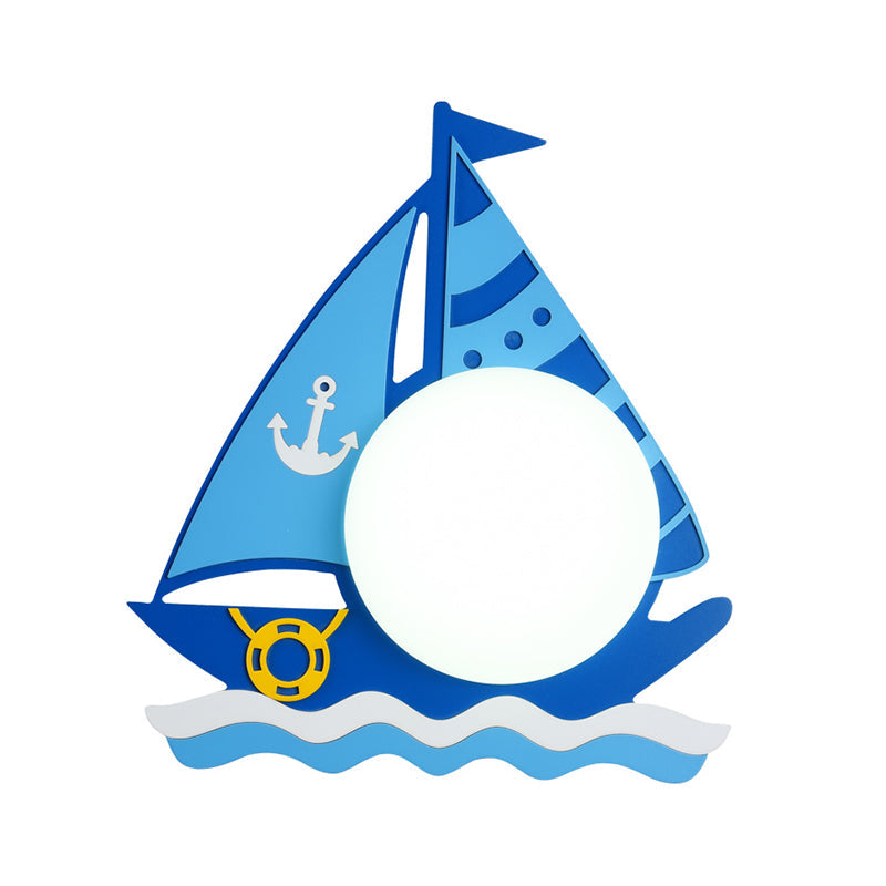 Vivolux | Blaues Schiff Wandleuchte Nautical LED Holz Wandlampe mit Kuppel Opalglas Schirm in Warm/Weiß Licht