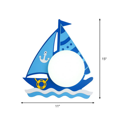 Vivolux | Blaues Schiff Wandleuchte Nautical LED Holz Wandlampe mit Kuppel Opalglas Schirm in Warm/Weiß Licht