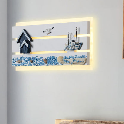 Vivolux | Acryl Oblong Flush Wandlamp Cartoon LED Wandmontage Licht met Houten Zeemeeuw en Zeilboot Ontwerp