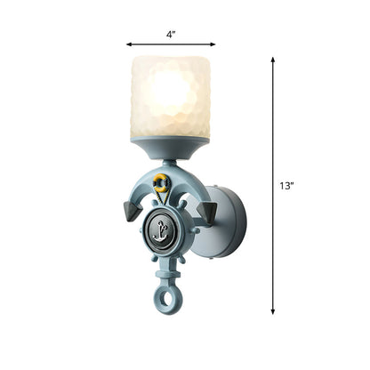 Vivolux | Anker Harz Wandbeleuchtung Modernismus 1 Glühbirne Blaue Wandmontage Licht mit zylindrischem genopptem Glasschirm
