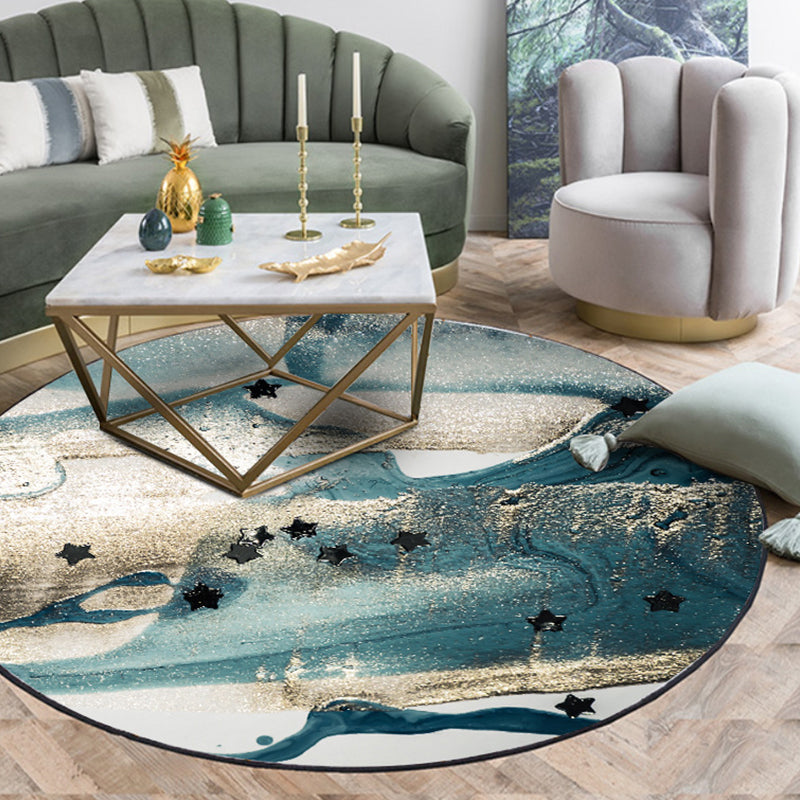 Vivolux | Blauer industrieller Teppich Polyester abstraktes Sterne-Muster Teppich haustierfreundlich waschbar rutschfester Teppich für das Schlafzimmer