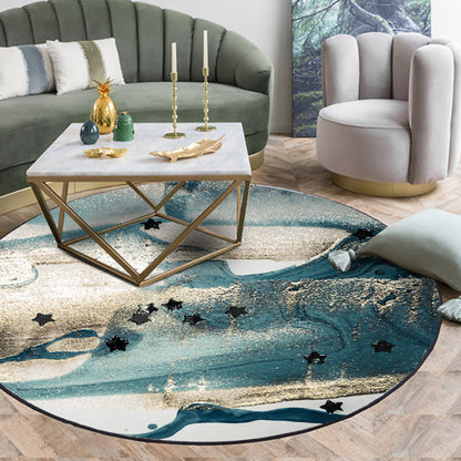 Vivolux | Blauer industrieller Teppich Polyester abstraktes Sterne-Muster Teppich haustierfreundlich waschbar rutschfester Teppich für das Schlafzimmer