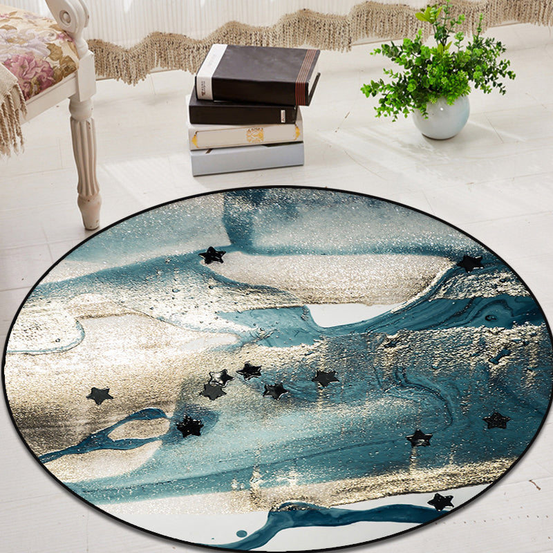 Vivolux | Blauer industrieller Teppich Polyester abstraktes Sterne-Muster Teppich haustierfreundlich waschbar rutschfester Teppich für das Schlafzimmer