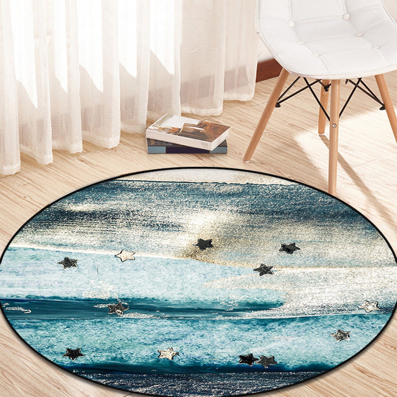 Vivolux | Blauer industrieller Teppich Polyester abstraktes Sterne-Muster Teppich haustierfreundlich waschbar rutschfester Teppich für das Schlafzimmer