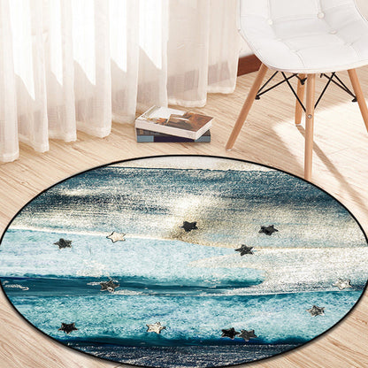 Vivolux | Blauer industrieller Teppich Polyester abstraktes Sterne-Muster Teppich haustierfreundlich waschbar rutschfester Teppich für das Schlafzimmer