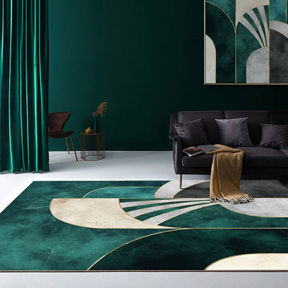 Vivolux | Nordic Parlor Teppich Grün Geometrisches Muster Teppich Polypropylen Waschbar Rutschfest Haustierfreundlicher Teppich