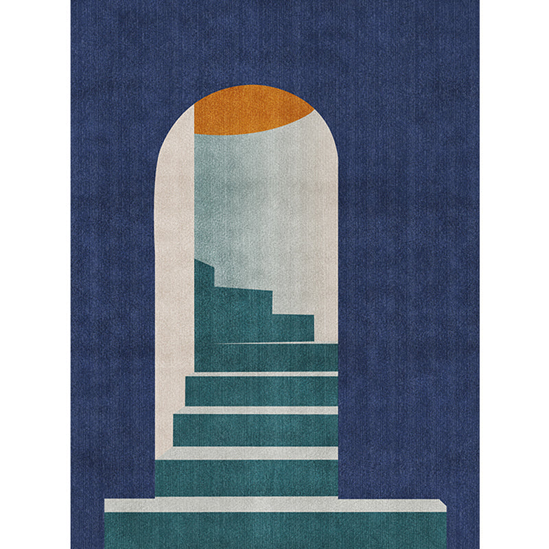 Vivolux | Blauwe Nordic Tapijt Polypropyleen Deurpatroon Tapijt Huisdiervriendelijk Wasbaar Antislip Vloerkleed voor Slaapkamer