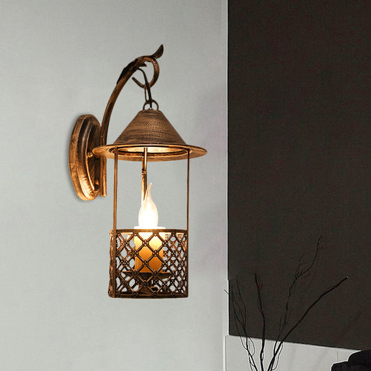 Vivolux | 1 Kopf Laterne Wandleuchte mit flamlosem Kerzen Bauernhaus Stil Messing Metall Wandlampe für Restaurant