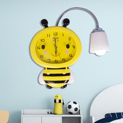 Vivolux | Gelbe Uhr Bienen Wandlampe 1 Licht Cartoon Kunststoff Wandleuchte für Jungen Mädchen Schlafzimmer
