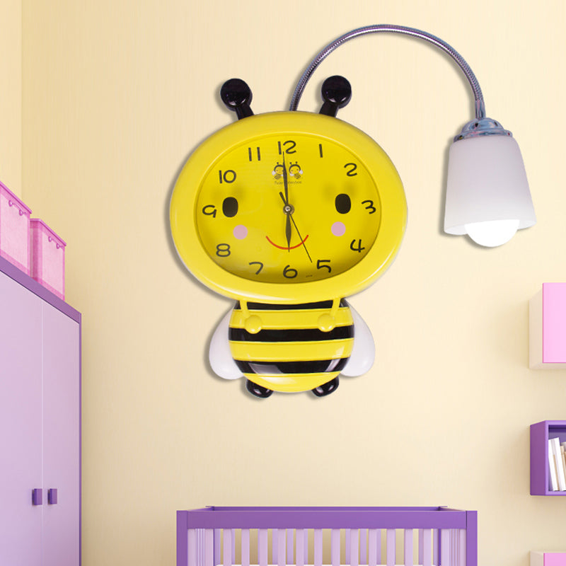 Vivolux | Gelbe Uhr Bienen Wandlampe 1 Licht Cartoon Kunststoff Wandleuchte für Jungen Mädchen Schlafzimmer