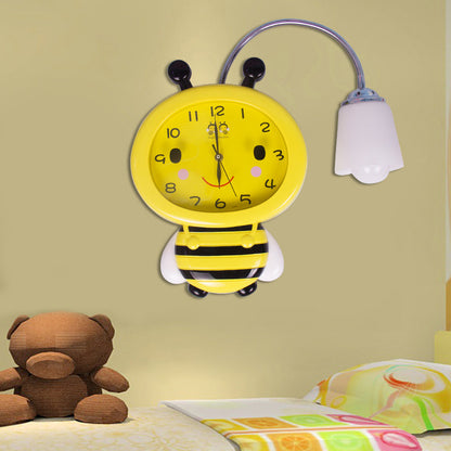 Vivolux | Gelbe Uhr Bienen Wandlampe 1 Licht Cartoon Kunststoff Wandleuchte für Jungen Mädchen Schlafzimmer