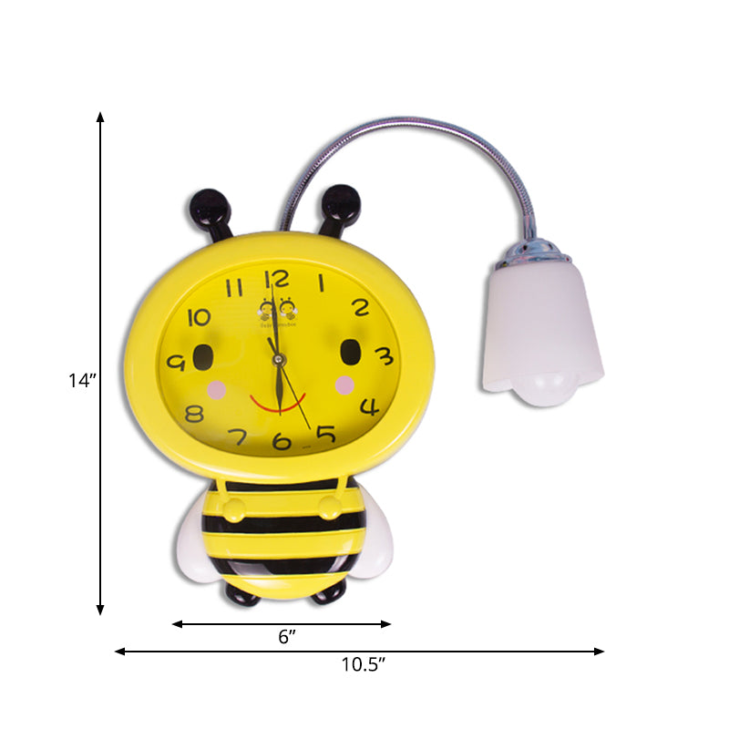 Vivolux | Gelbe Uhr Bienen Wandlampe 1 Licht Cartoon Kunststoff Wandleuchte für Jungen Mädchen Schlafzimmer