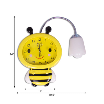 Vivolux | Gelbe Uhr Bienen Wandlampe 1 Licht Cartoon Kunststoff Wandleuchte für Jungen Mädchen Schlafzimmer