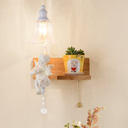 Vivolux | Schlafzimmer Studienraum Glocken Wandleuchte mit Engel Holz 1 Kopf kreative klare Wandleuchte