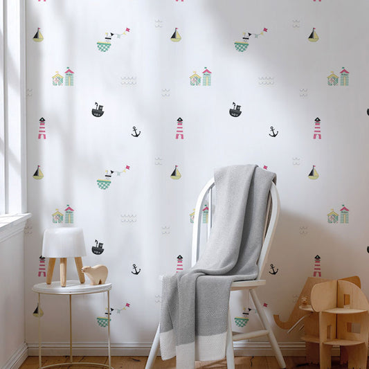 Vivolux | Pastel Boot en Baken Behang Vlekbestendige Wandkunst voor Kinderkamer, Niet Beplakt