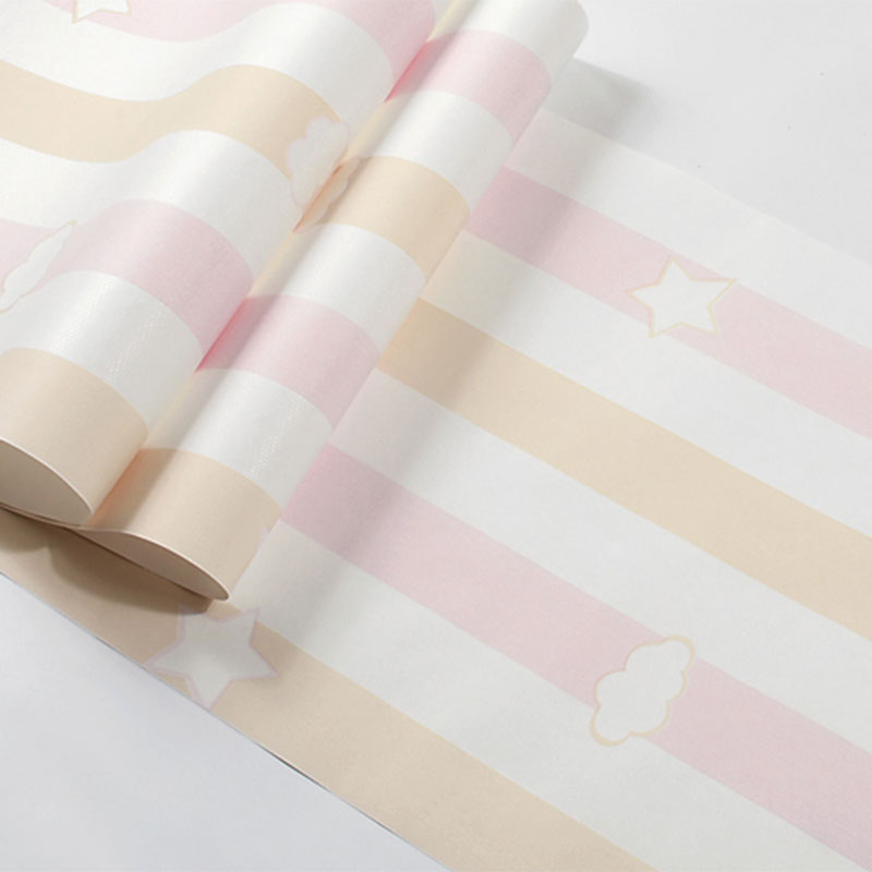 Vivolux | 33' x 20.5" stripe wallpaper for kids cloud wall art in soft colors for children, dirt-repellent