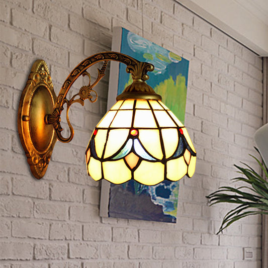 Vivolux | Retro Stijl Getande Wandarmatuur Licht Gekleurd Glas 1 Licht Wandlamp met Tulp Patroon voor Slaapkamer Verlichting in Beige