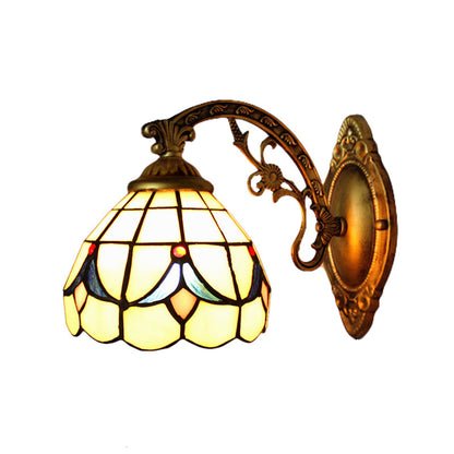 Vivolux | Retro Stijl Getande Wandarmatuur Licht Gekleurd Glas 1 Licht Wandlamp met Tulp Patroon voor Slaapkamer Verlichting in Beige