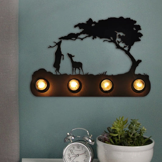 Vivolux | Studeerkamer Transportband Wandlamp mit Herten Metall 4 Leuchten Antik Schwarz Wandlicht