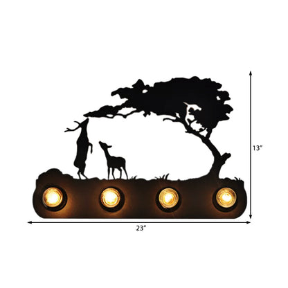 Vivolux | Studeerkamer Transportband Wandlamp mit Herten Metall 4 Leuchten Antik Schwarz Wandlicht