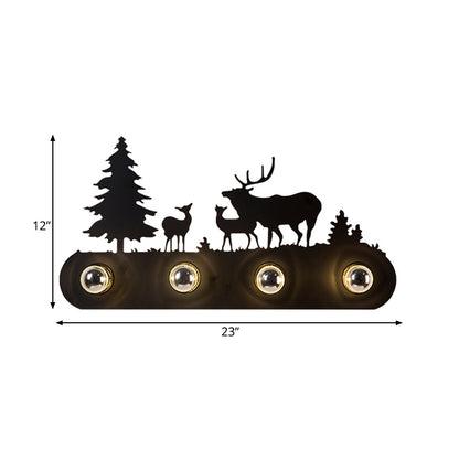 Vivolux | Rustikale Transportband Wandleuchte 4 Lampen Metall Wandleuchte mit Hirsch in Schwarz für Wohnzimmer