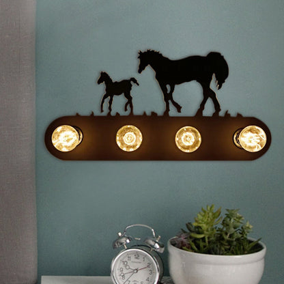 Vivolux | Schwarze Förderband-Wandlicht mit Pferd 4 Lichter Antikes Metall Wandleuchte für Restaurant