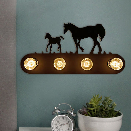 Vivolux | Schwarze Förderband-Wandlicht mit Pferd 4 Lichter Antikes Metall Wandleuchte für Restaurant